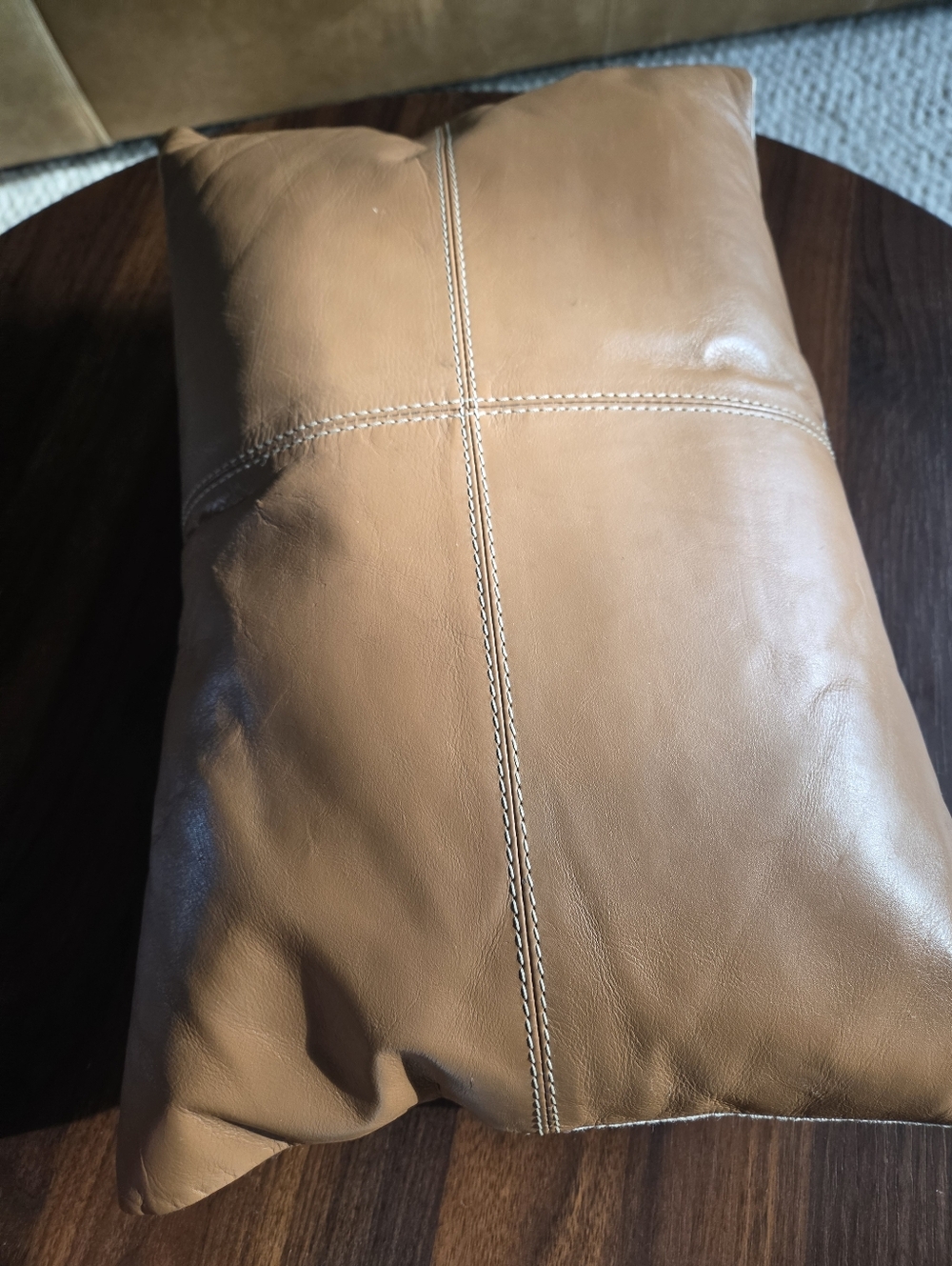 CB2 Ranch Cognac Leather Lumbar Pillow 12x18 + Feather Down Insert - Picture 4 of 7